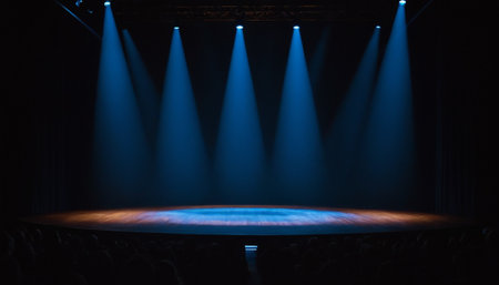 Stage Spotlight with Stage Podium Scene, Stage Spotlight on Stage Backgroundの素材