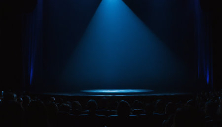 Stage Spotlight with Scene of Cinema Stage Background. Empty Stage Spotlight with Scene Spotlight on Stage Background.の素材