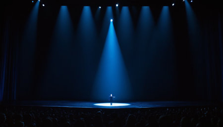 Stage Spotlight with Stage Podium Scene, Stage Spotlight on Stage Backgroundの素材