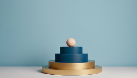 Podium for product presentation with egg on blue background. 3d renderの素材