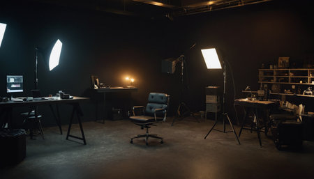 Interior of a modern office with a lot of equipment and lightingの素材