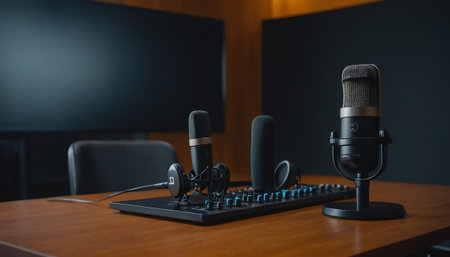 Microphone on the table in the recording studio or conference room.の素材