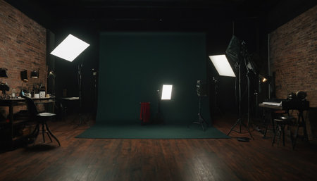 Interior of a photo studio with lighting equipment. 3d renderingの素材