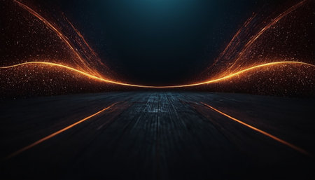 Abstract dark background with luminous lines and bokeh. 3d renderingの素材