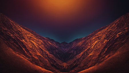 3d rendering of fantasy landscape with mountains in the sunset time.の素材