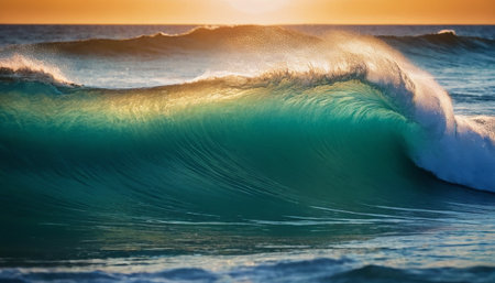 Ocean wave at sunset time. Beautiful view of ocean wave at sunset.の素材