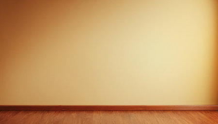 Empty room with wooden floor and yellow wall background. 3d renderingの素材