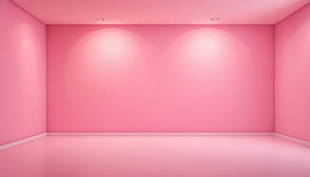 Pink empty room with spotlights, 3d rendering interior background.の素材