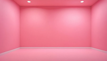 Pink empty room with spotlights. 3d render illustration mock upの素材