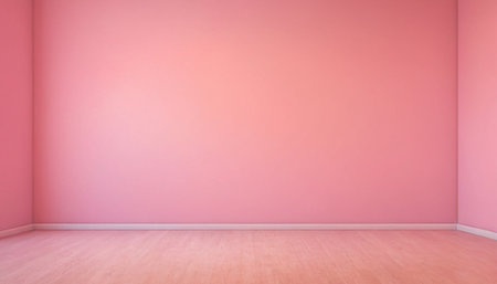 Empty room with pink wall and wooden floor. 3D rendering.の素材