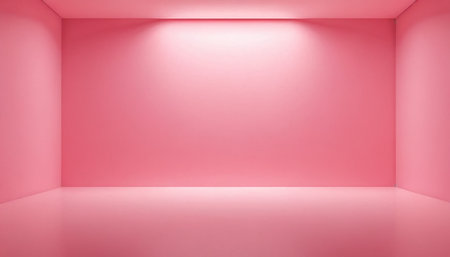 Pink empty room with light from the ceiling. 3D rendering.の素材