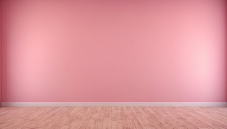 Empty room with pink wall and wooden floor. 3d rendering.の素材