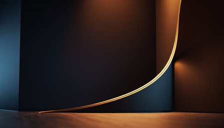 Abstract black background with golden curved line. 3d rendering mock upの素材