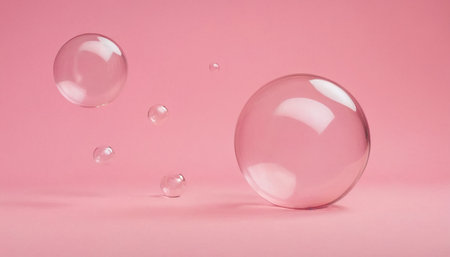 Transparent transparent soap bubbles on a pink background. 3d renderingの素材