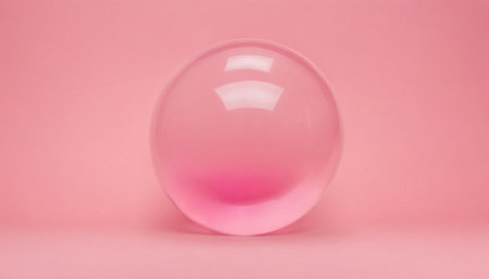 Transparent glass ball on a pink background. Minimal concept.の素材