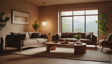 Living room interior with sofa and coffee table. 3D Renderingの素材