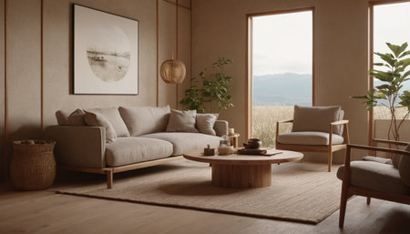 Interior design modern living room in scandinavian style, 3d renderの素材