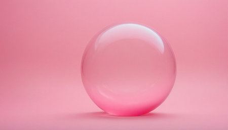 Transparent glass ball on a pink background. Minimal concept.の素材