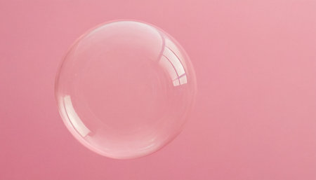 Pink soap bubble on a pink background. Top view, flat lay.の素材