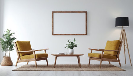 Interior of modern living room with yellow armchairs and coffee tableの素材