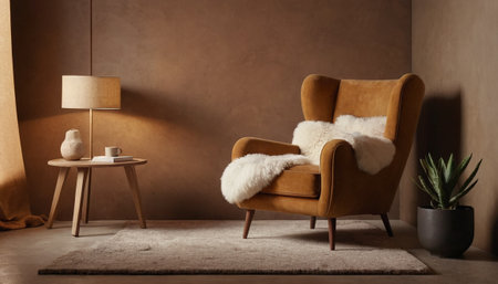 Cozy living room interior with armchair, lamp and coffee tableの素材