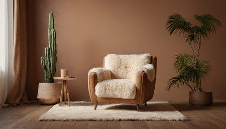 Modern living room interior with armchair, cacti and plantの素材