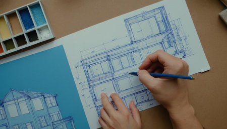 Architect working on blueprint of new house. Architectural concept.の素材