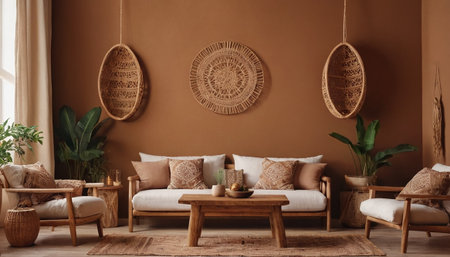 Interior of modern living room with sofa, table and decorative itemsの素材
