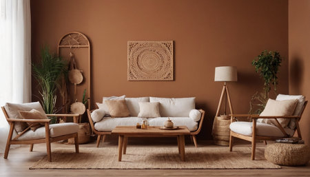 Interior of living room with sofa and armchair, 3d renderの素材