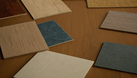 Wooden laminate flooring samples. Flooring and home improvement concept.の素材
