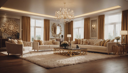 Luxury living room interior in classic style. 3d renderingの素材
