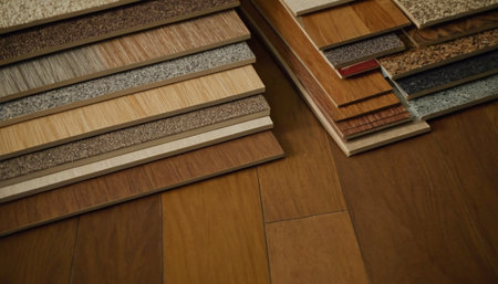Samples of laminate flooring in a shop, stock photoの素材