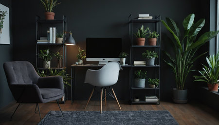 Modern office interior with furniture and personal computer. 3d rendering mock upの素材