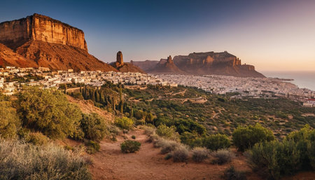 Panoramic view of the town of Lindos, Rhodes, Greeceの素材