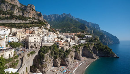 Panoramic view of Amalfi, Italy. Amalfi is one of the most beautiful cities in Italy.の素材