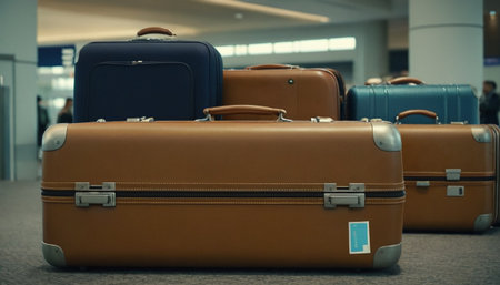 Suitcases in the airport. Travel concept. Toned.の素材