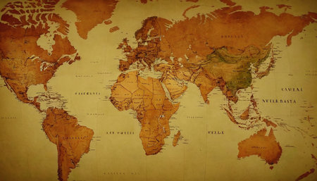 Old map of the world. Vintage grunge background. Sepia tonedの素材