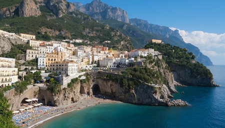 Panoramic view of Amalfi, Italy. Amalfi is one of the most beautiful cities in Italy.の素材