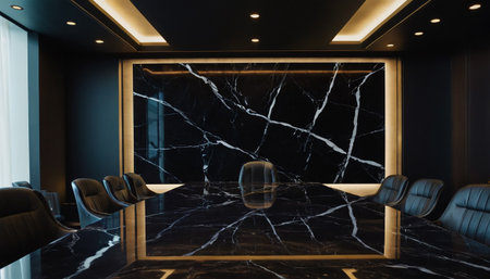 Interior of modern meeting room with marble walls and black and white floor. 3d renderingの素材
