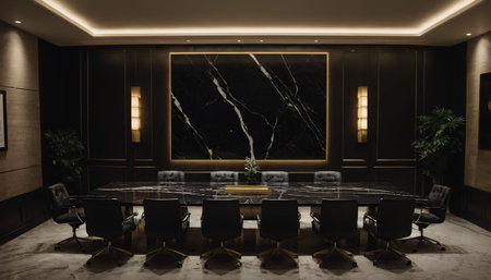 Interior of a conference room with a marble wall. 3d renderingの素材