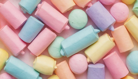 Colorful marshmallows in pastel colors. Top view.の素材