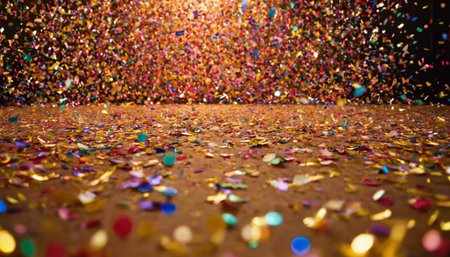 Colorful confetti on a dark background. Festive background.の素材