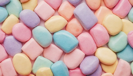 Colorful marshmallows background. Sweet pastel candies.の素材