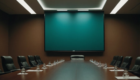 Modern conference room interior with blank green screen. Mock up, 3D Renderingの素材