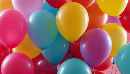 Colorful balloons background. Colorful balloons on a birthday party.の素材