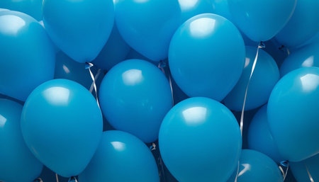 Blue balloons background, close-up. 3d rendering toned imageの素材