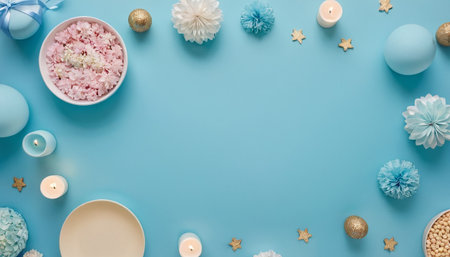 Birthday chocolate cake with candles and confetti on a pink backgroundの素材