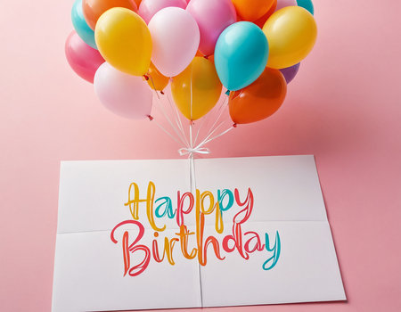 Happy Birthday Greeting Card with Balloons and Envelopeの素材