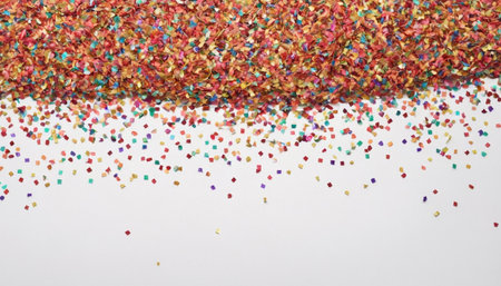 Colorful confetti on white background. Top view. Copy spaceの素材