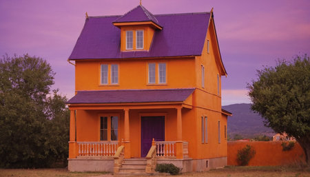 House in the nature. Evening time. Crimea. Ukraine. Europe.の素材